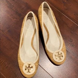 Tory Burch white and beige wedges
